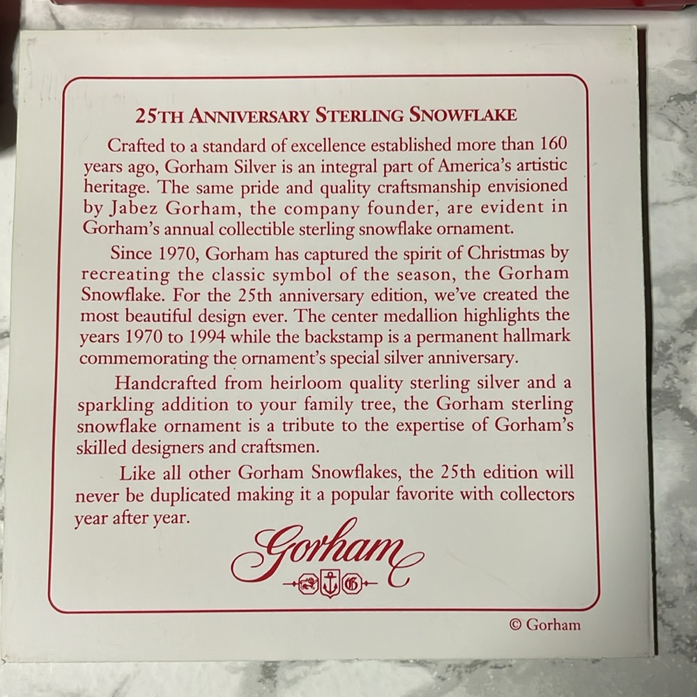 Vintage 1994 25th Anniversary Annual Gorham Sterling Snowflake Ornament - Picture 4 of 6
